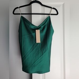 Dobe. Elegant Green Satin Top. Rhinestone Straps. New